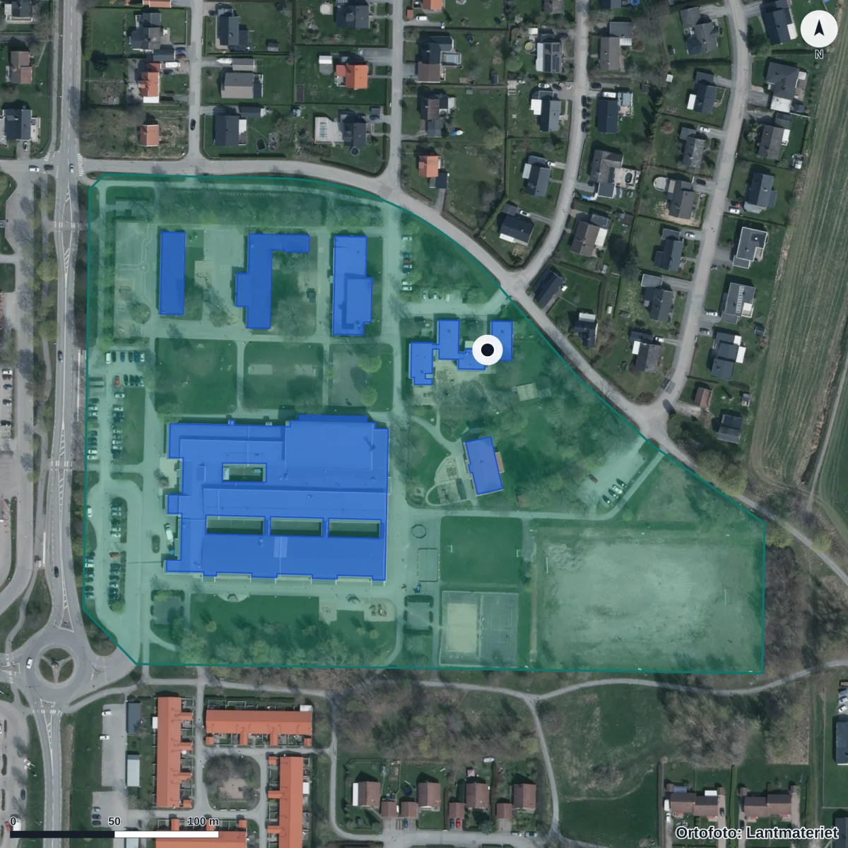 Flygbild över Per Andersgården, ortofoto från Lantmäteriet