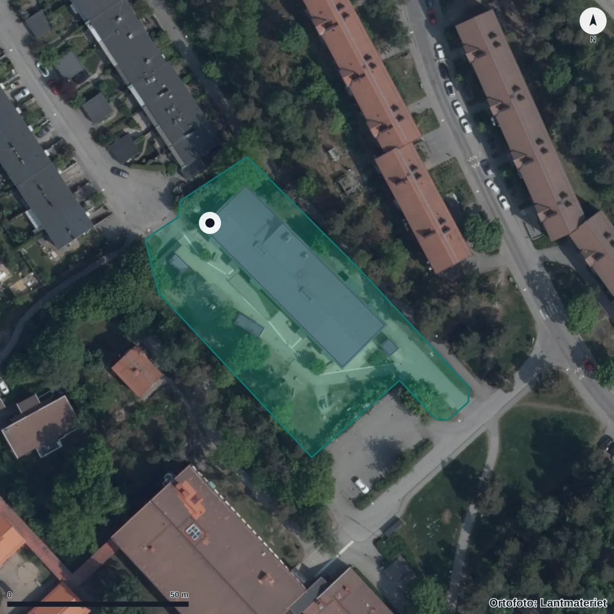 Flygbild över Förskolan Sten Sture, ortofoto från Lantmäteriet