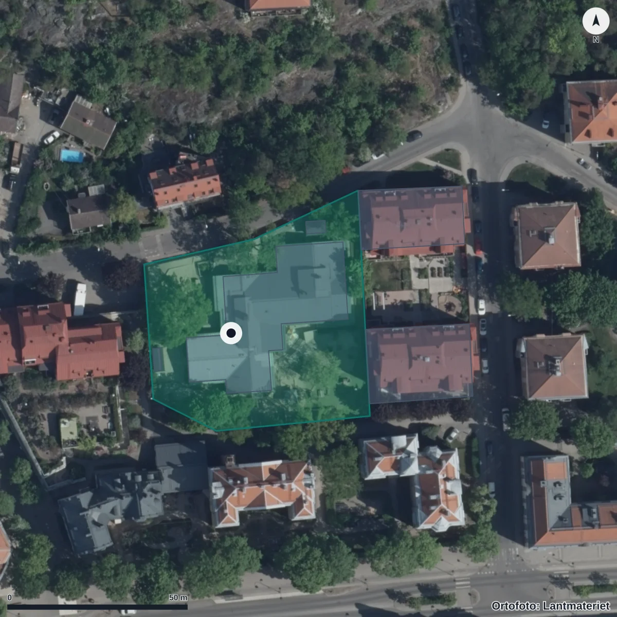 Flygbild över Förskolan Korpen, ortofoto från Lantmäteriet