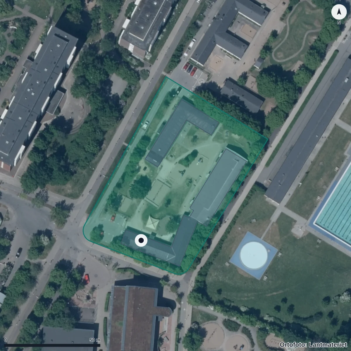 Flygbild över Vitklintens Förskola, ortofoto från Lantmäteriet