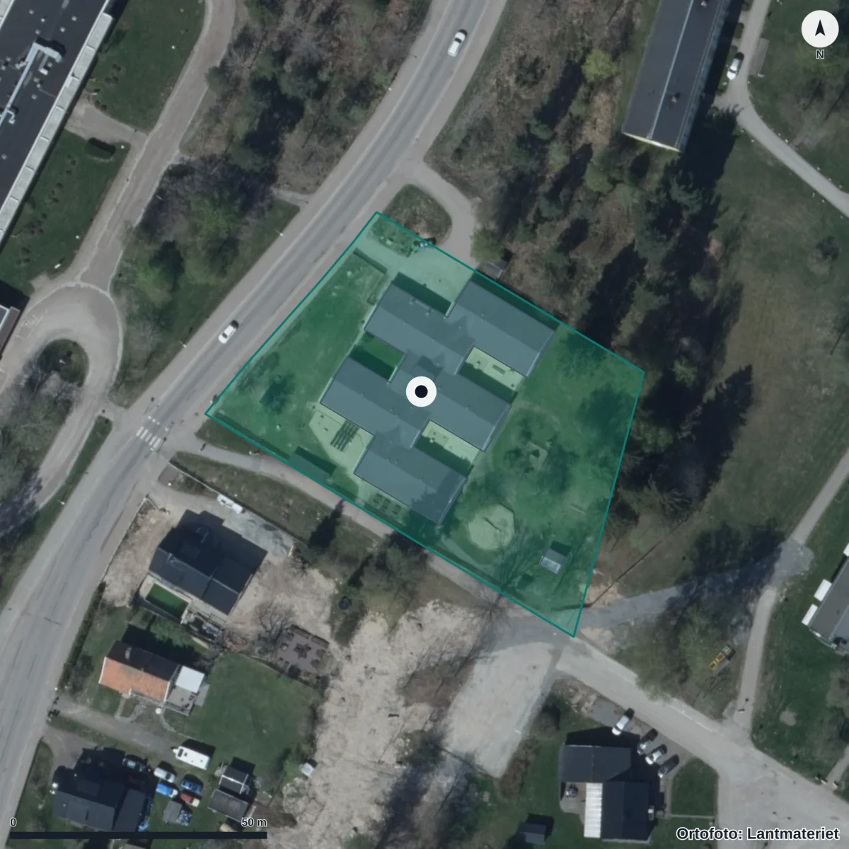 Flygbild över Förskolan Viljan, ortofoto från Lantmäteriet