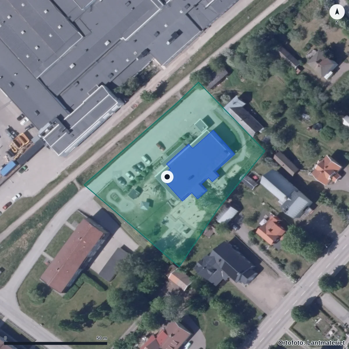 Flygbild över Förskolan Sjöborgsvägen, ortofoto från Lantmäteriet