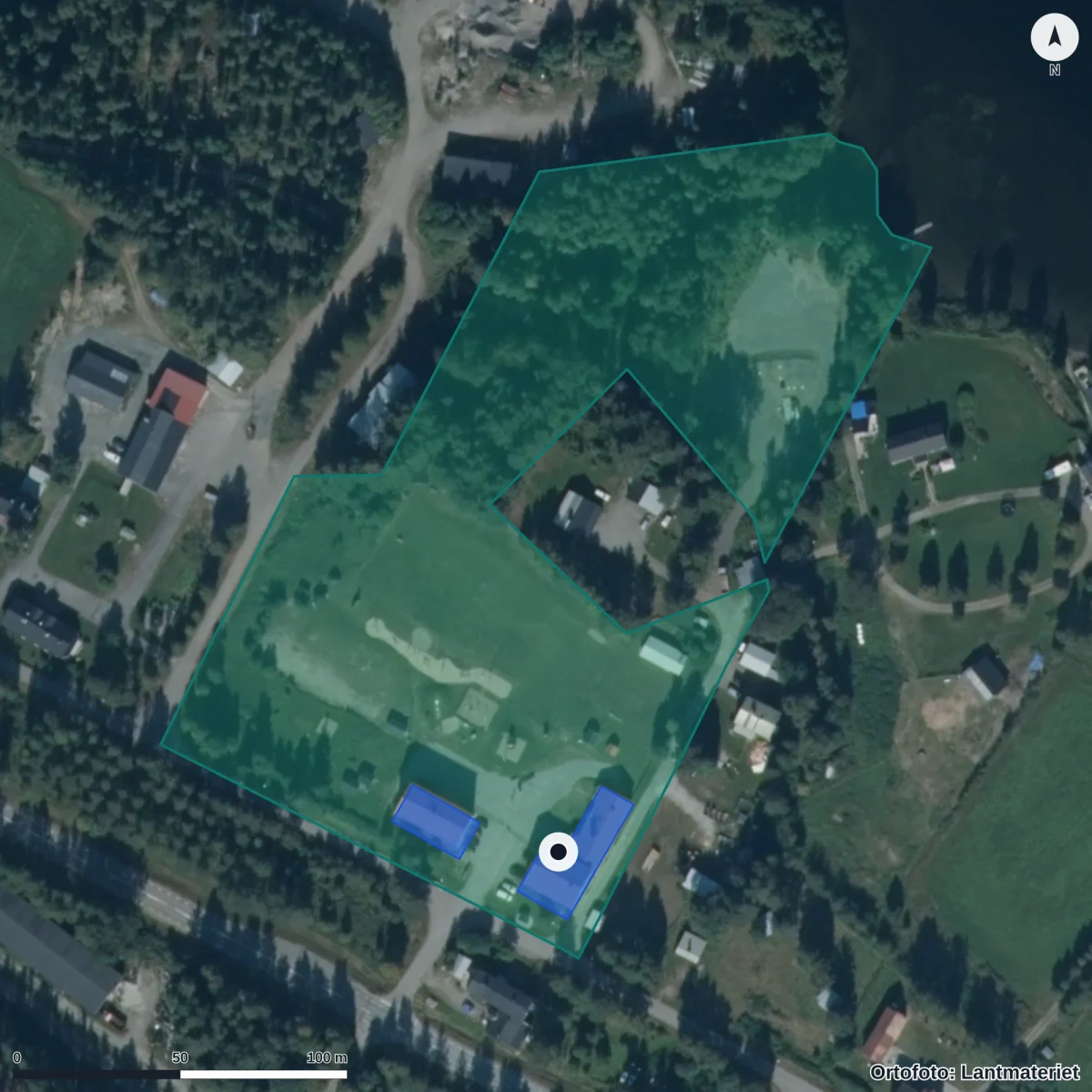 Flygbild över Umgransele Förskola, ortofoto från Lantmäteriet