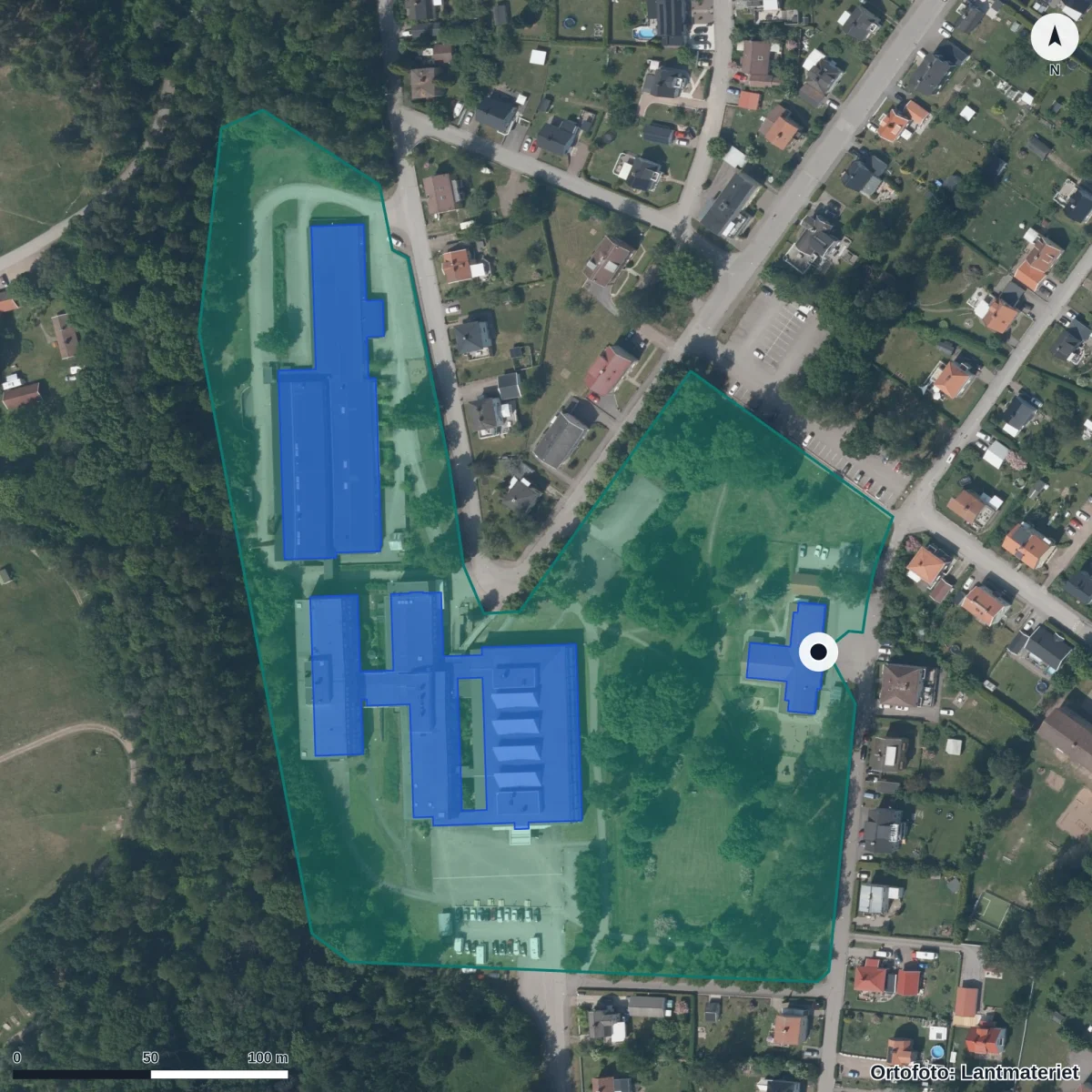 Flygbild över Förskolan Parken, ortofoto från Lantmäteriet