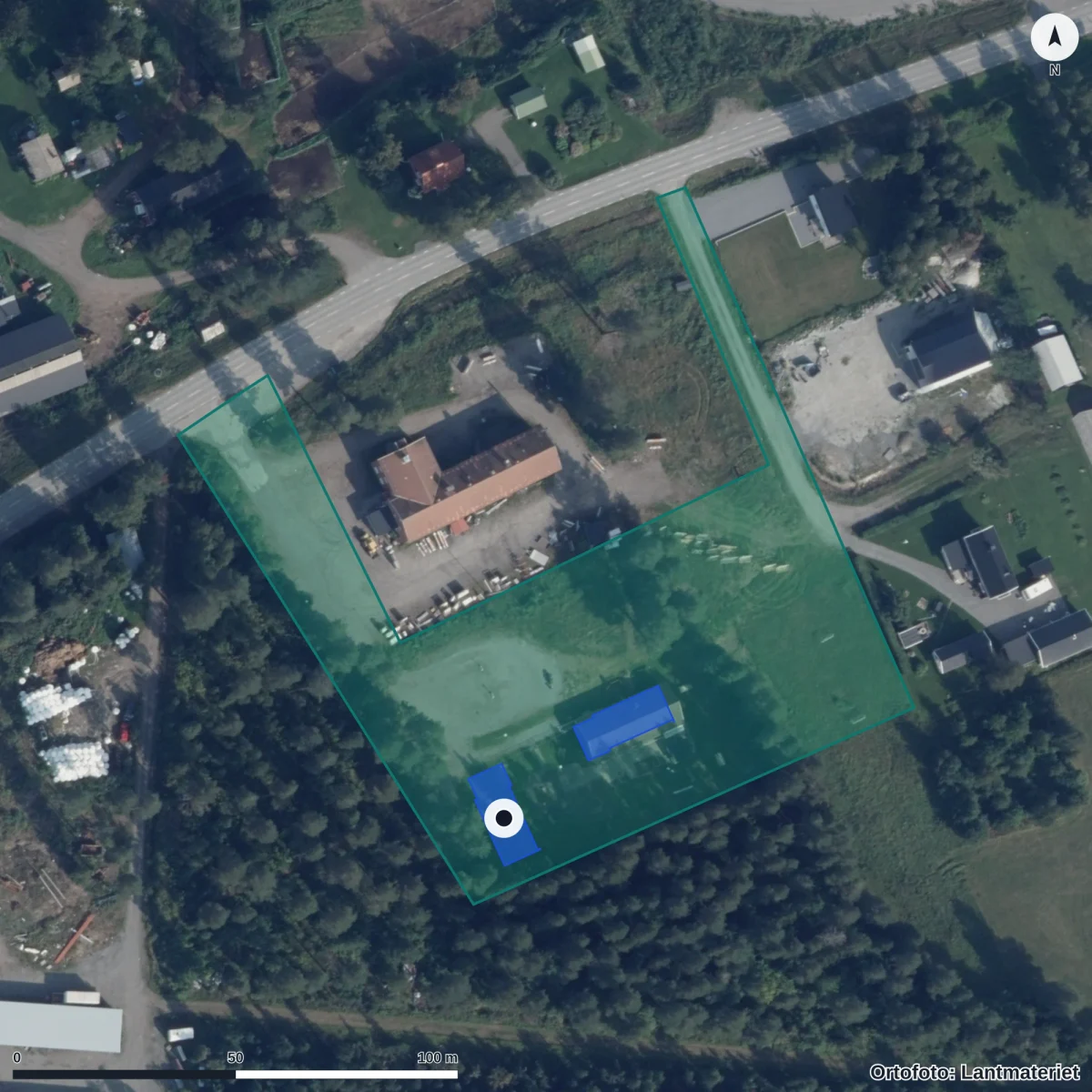 Flygbild över Klutmarks Förskola, ortofoto från Lantmäteriet