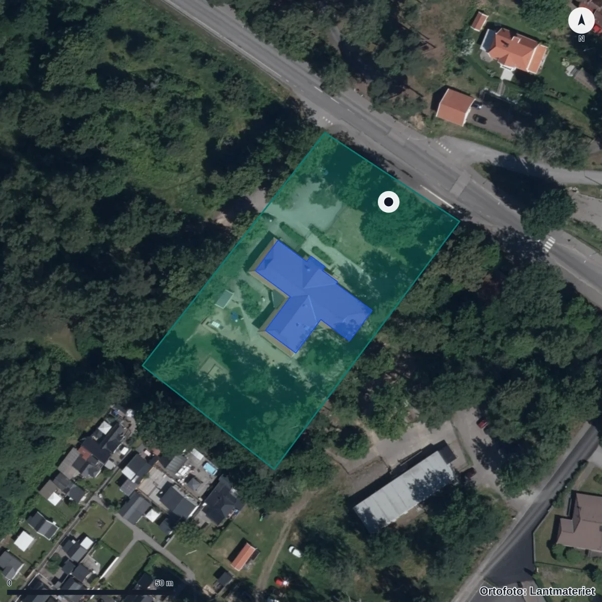 Flygbild över Tingsbrötens Förskola, ortofoto från Lantmäteriet