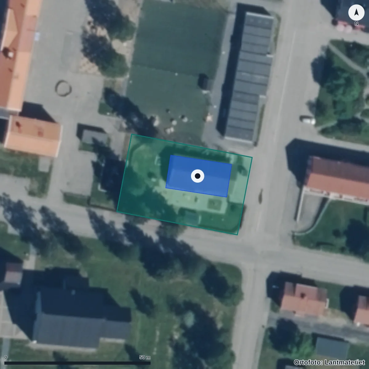 Flygbild över Metallens Förskola, ortofoto från Lantmäteriet