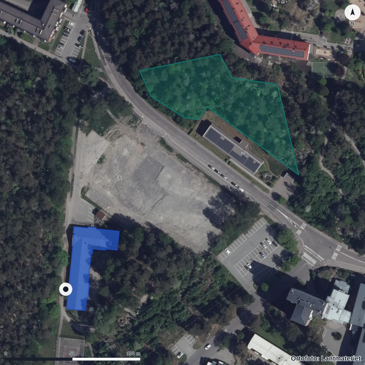Flygbild över Tideräkningsgatan 4 C Förskola, ortofoto från Lantmäteriet