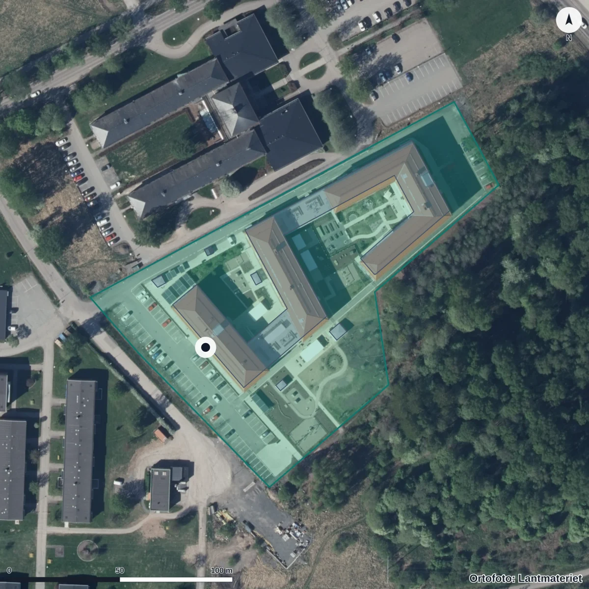 Flygbild över Gyllegården, ortofoto från Lantmäteriet
