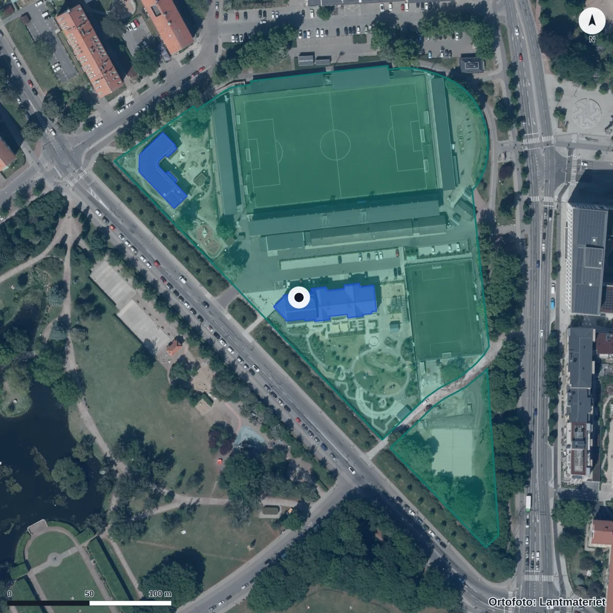 Flygbild över Bollens Förskola, ortofoto från Lantmäteriet