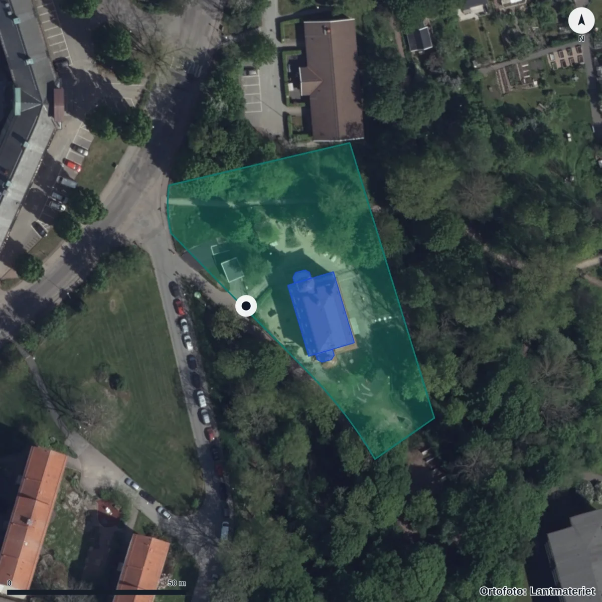Flygbild över Framnäsgatan 16 Förskola, ortofoto från Lantmäteriet