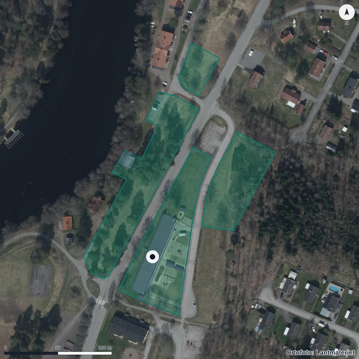 Flygbild över Villervalla, ortofoto från Lantmäteriet