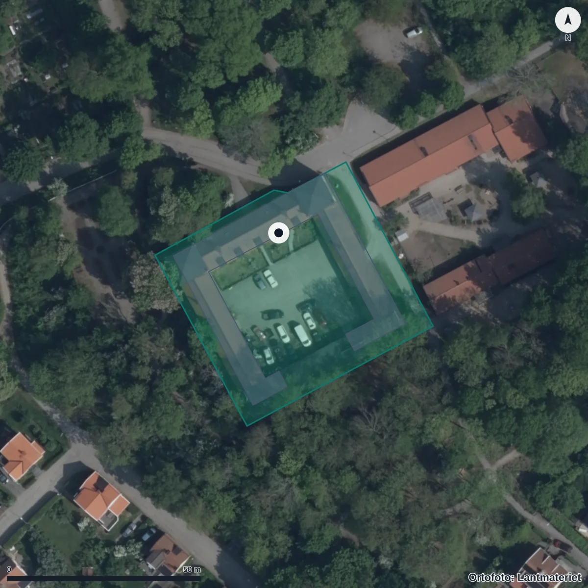 Flygbild över Förskolan Enskede Gård, ortofoto från Lantmäteriet