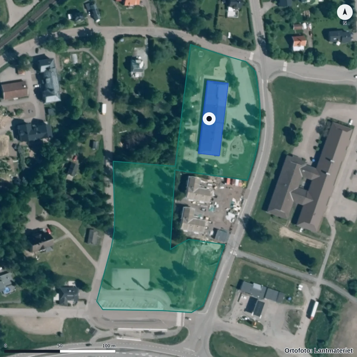 Flygbild över Sunnanängs Förskola, ortofoto från Lantmäteriet