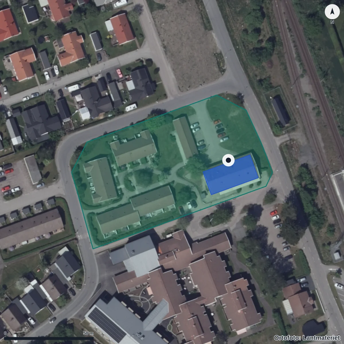 Flygbild över Boken Förskola, ortofoto från Lantmäteriet