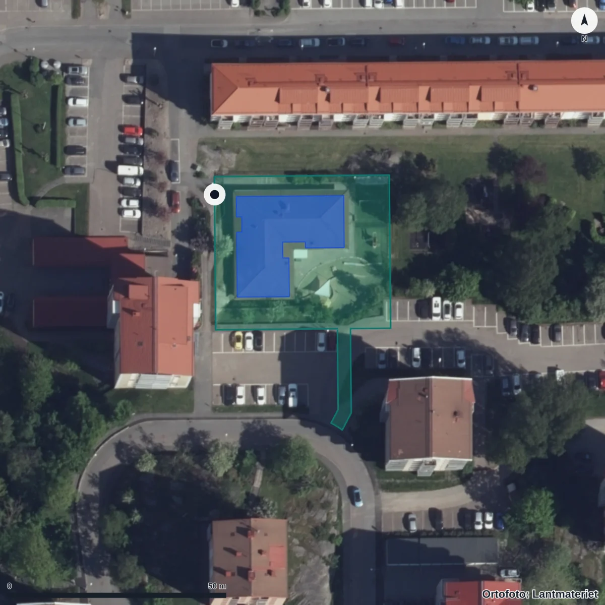 Flygbild över Kobergsgatan 32 Förskola, ortofoto från Lantmäteriet