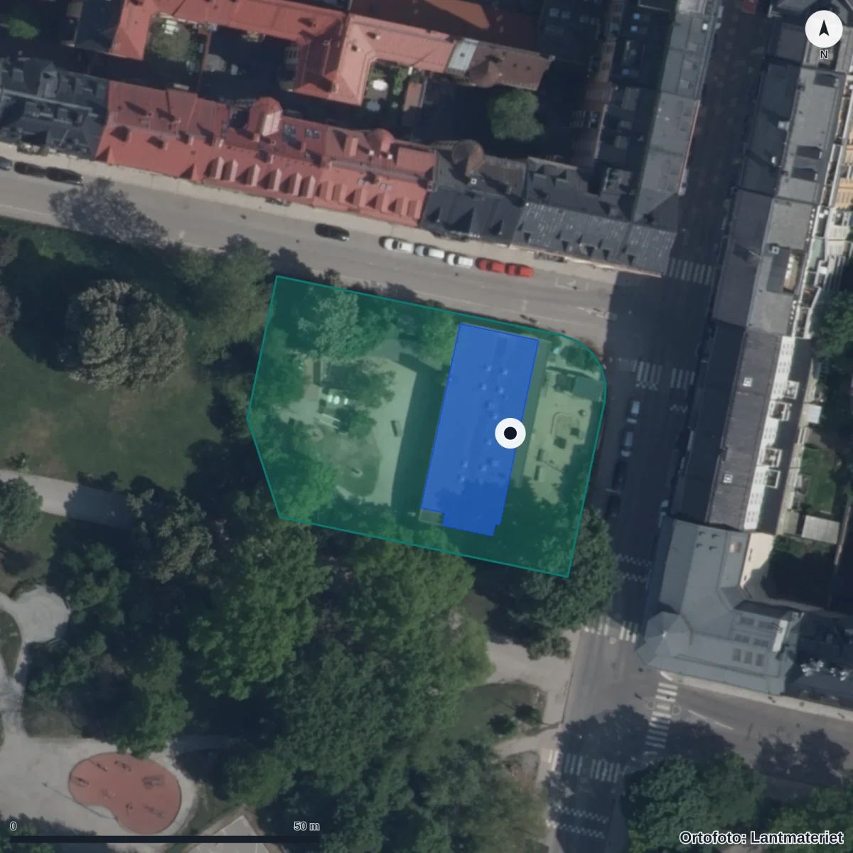Flygbild över Förskolan Kronoberg, ortofoto från Lantmäteriet