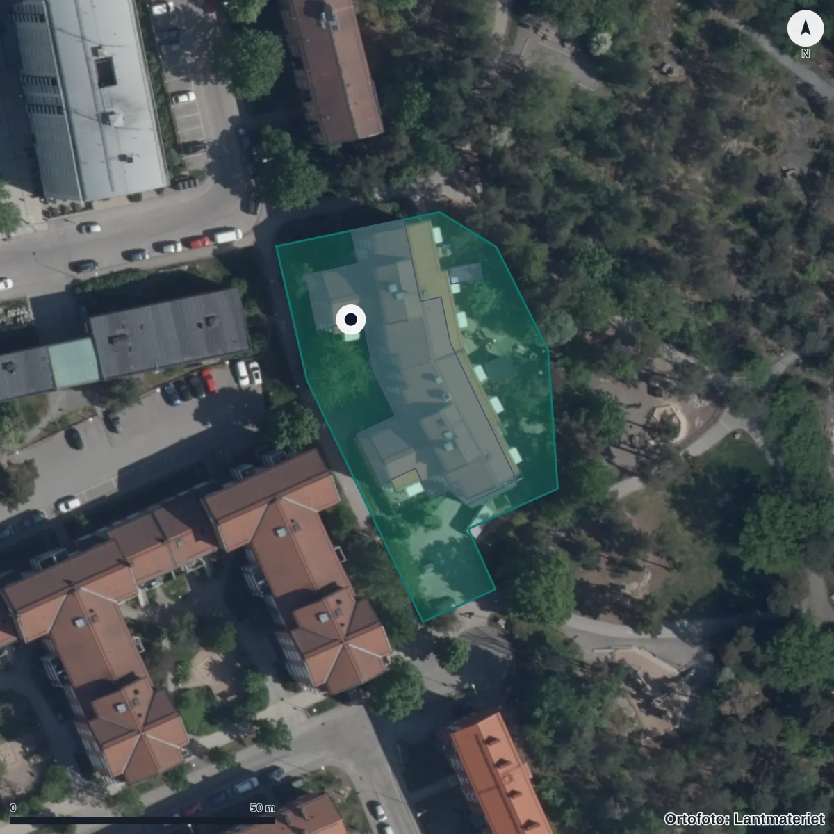 Flygbild över Förskolan Åsen, ortofoto från Lantmäteriet