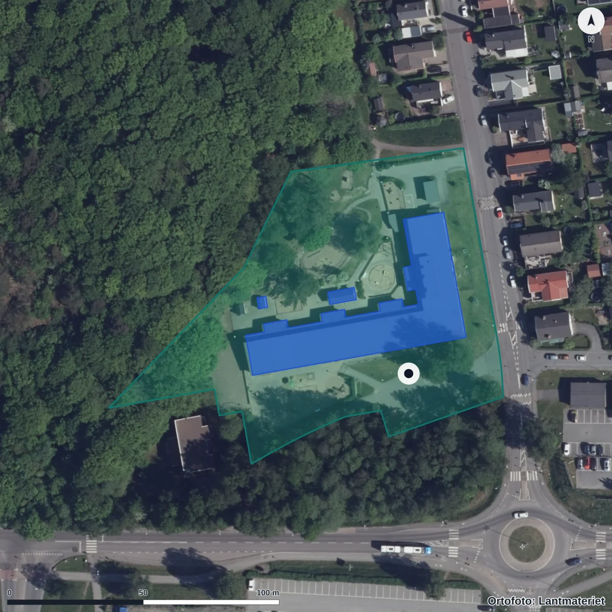 Flygbild över Fräntorpsgatan 57 Förskola, ortofoto från Lantmäteriet