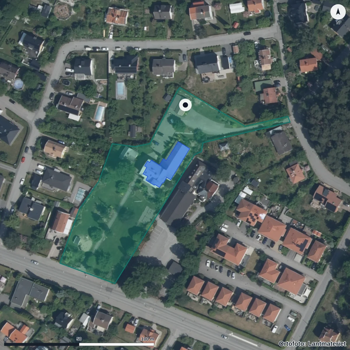 Flygbild över Lindängen, ortofoto från Lantmäteriet