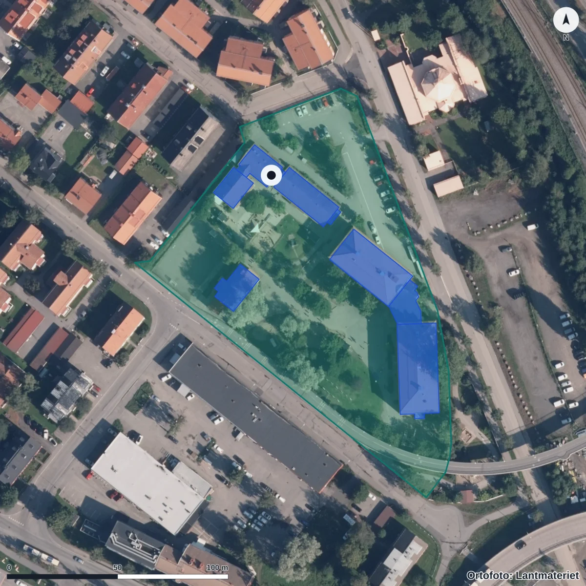 Flygbild över Förskolan Uven, ortofoto från Lantmäteriet