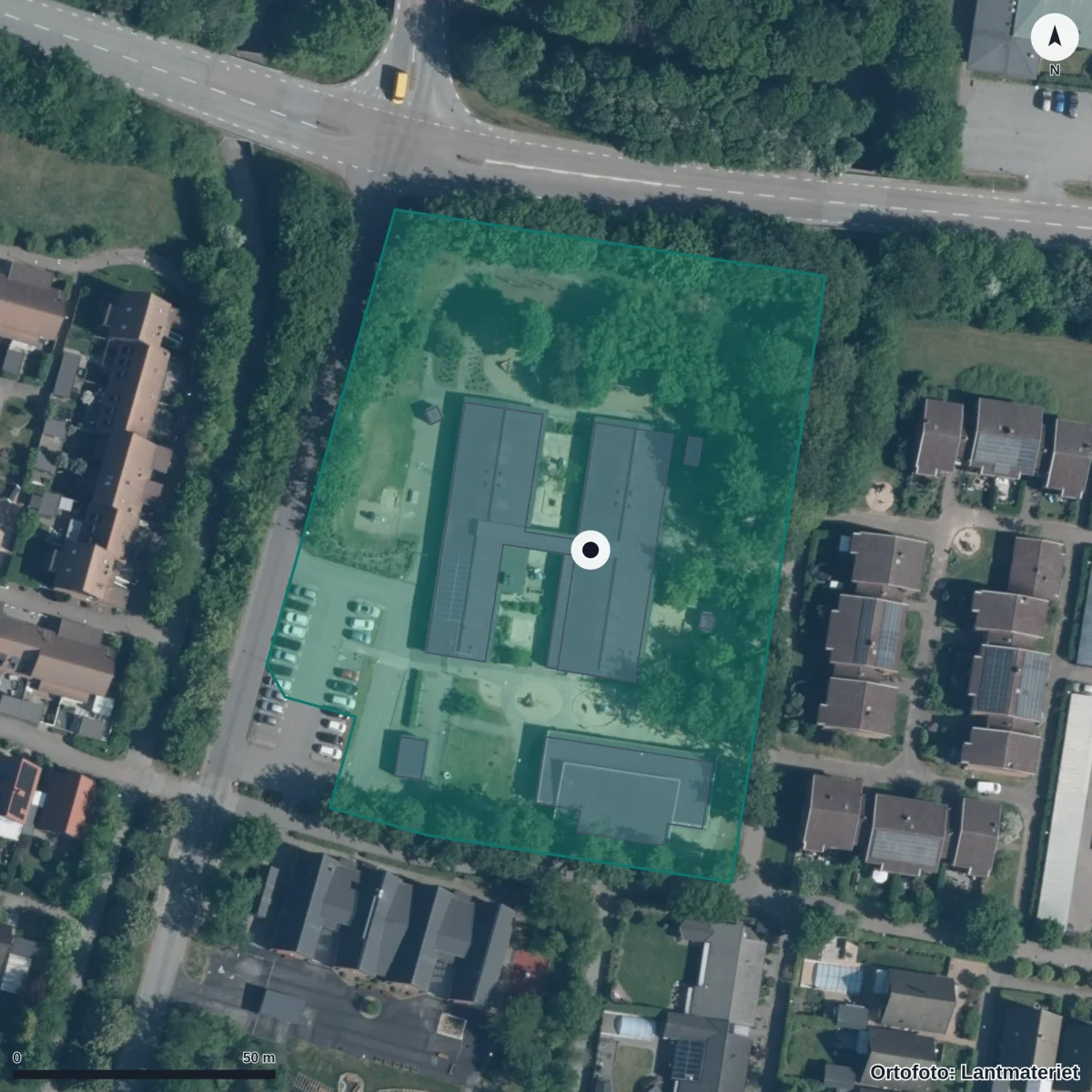 Flygbild över Blidö Förskola, ortofoto från Lantmäteriet