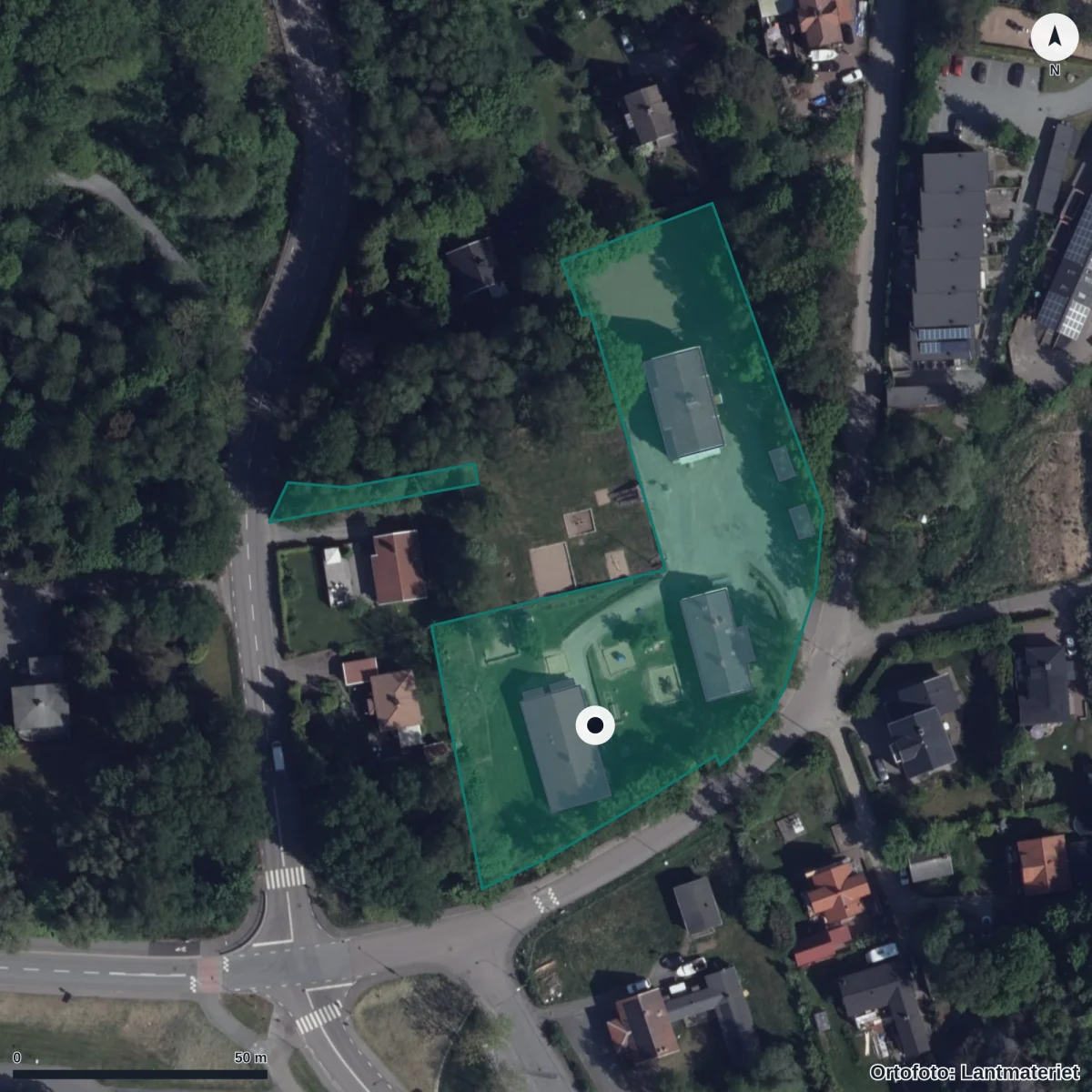 Flygbild över Ramnebacken 40 A Förskola, ortofoto från Lantmäteriet