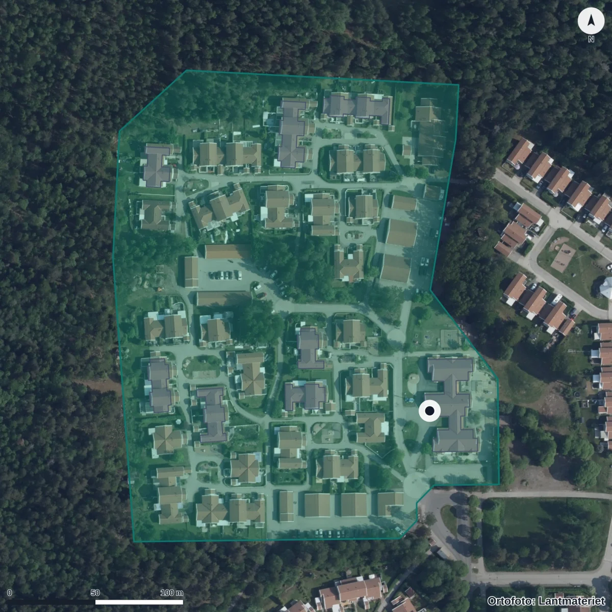 Flygbild över Vinbärsgården, ortofoto från Lantmäteriet
