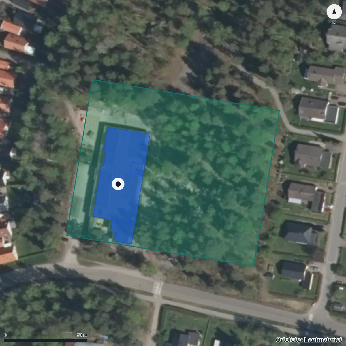 Flygbild över Graningegården Förskola, ortofoto från Lantmäteriet
