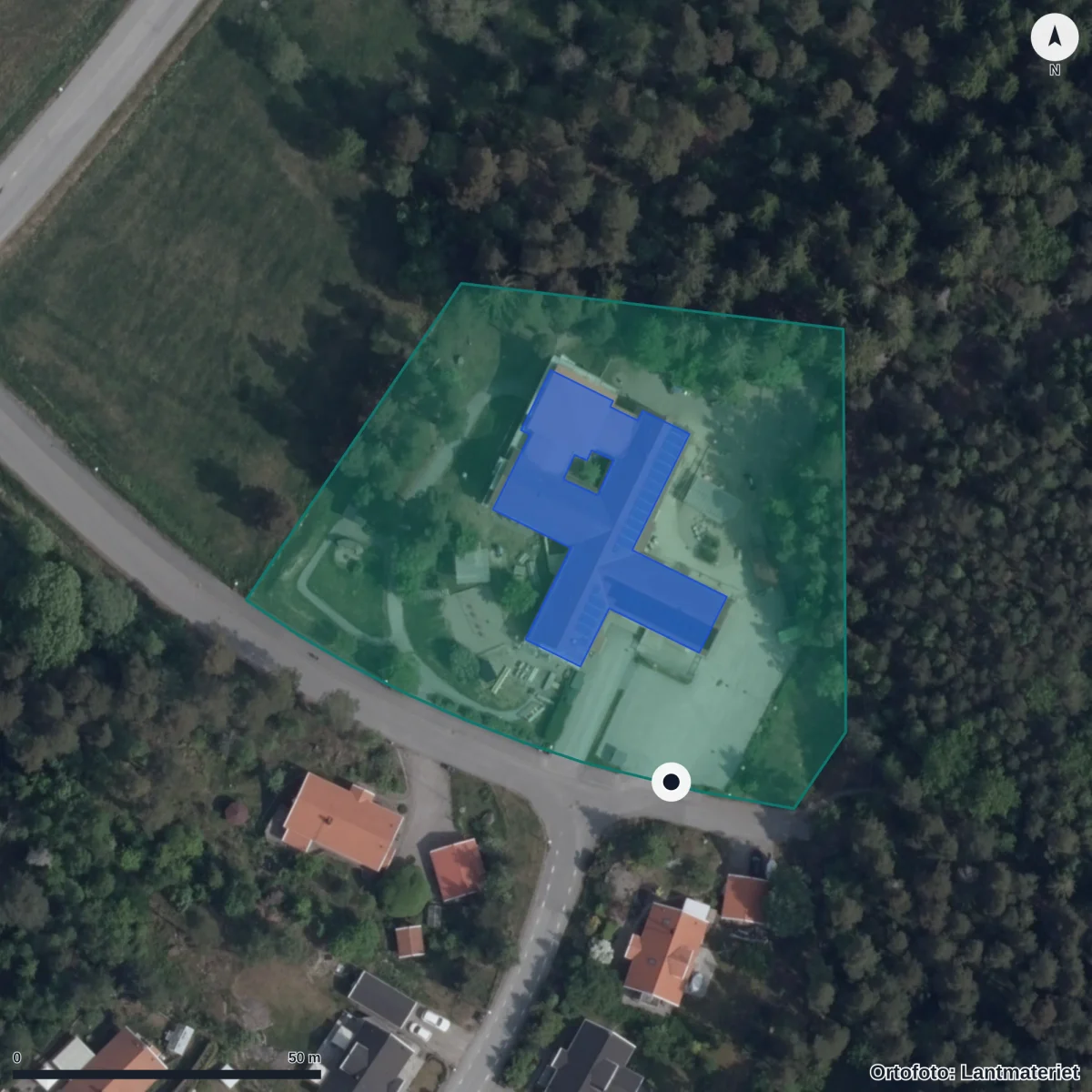 Flygbild över Skogsbrynets Förskola, ortofoto från Lantmäteriet