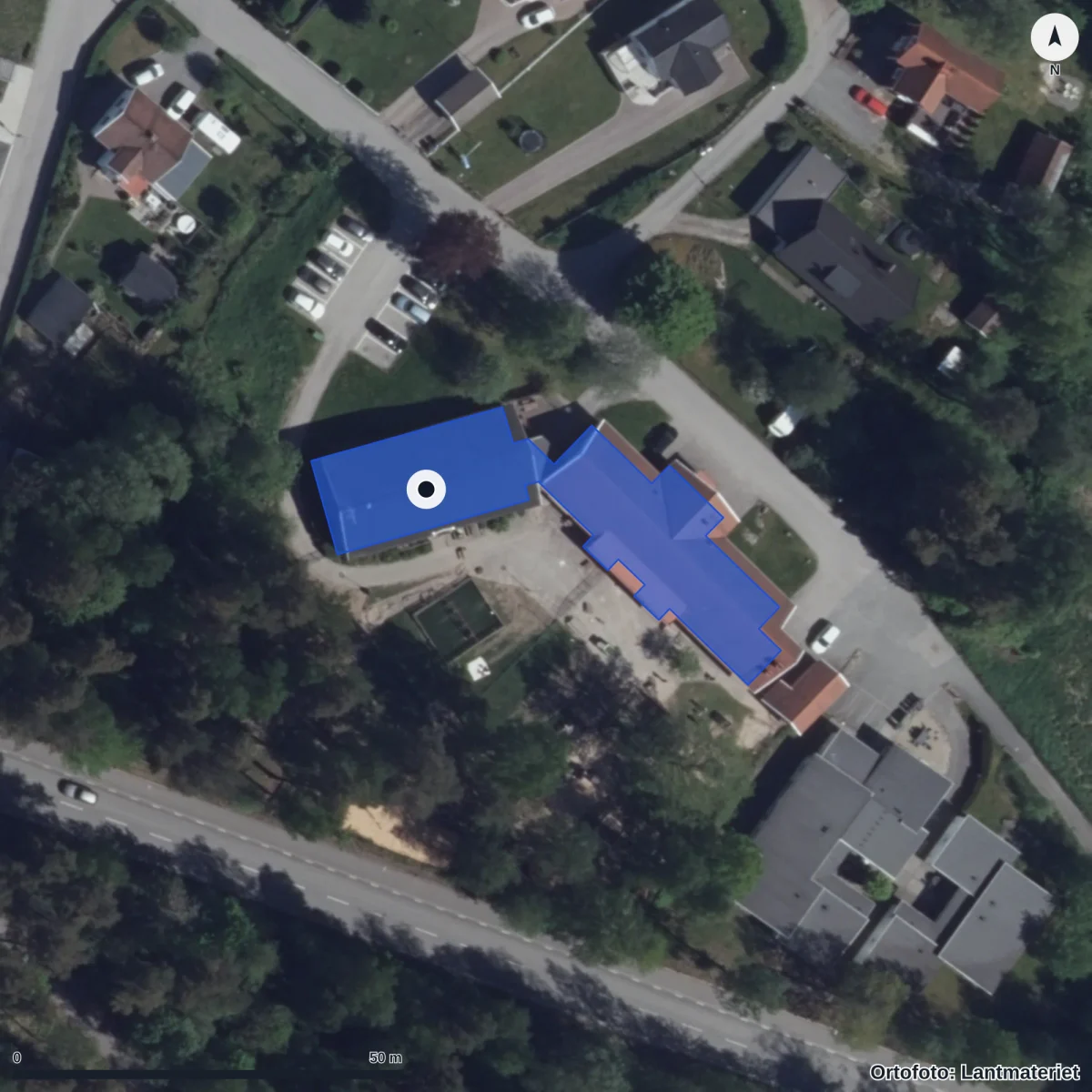 Flygbild över Skogsstjärnans Förskola, ortofoto från Lantmäteriet
