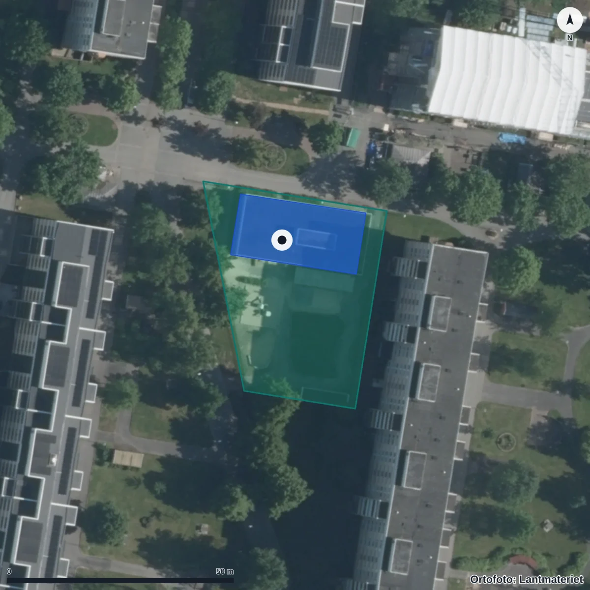 Flygbild över Talgoxens Förskola, ortofoto från Lantmäteriet