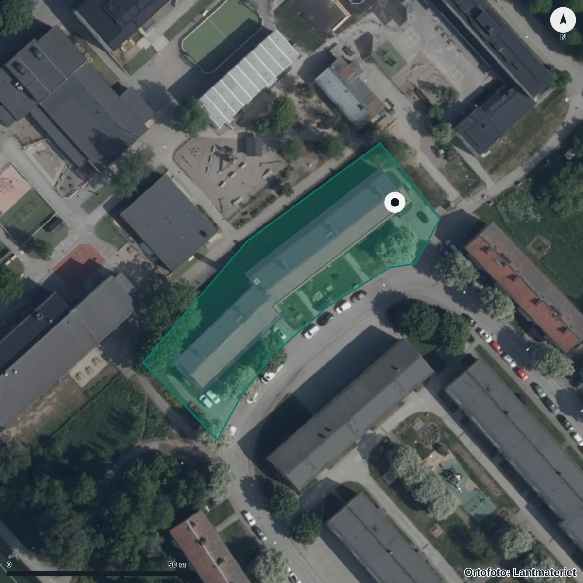 Flygbild över Förskolan Sjöstjärnan, ortofoto från Lantmäteriet