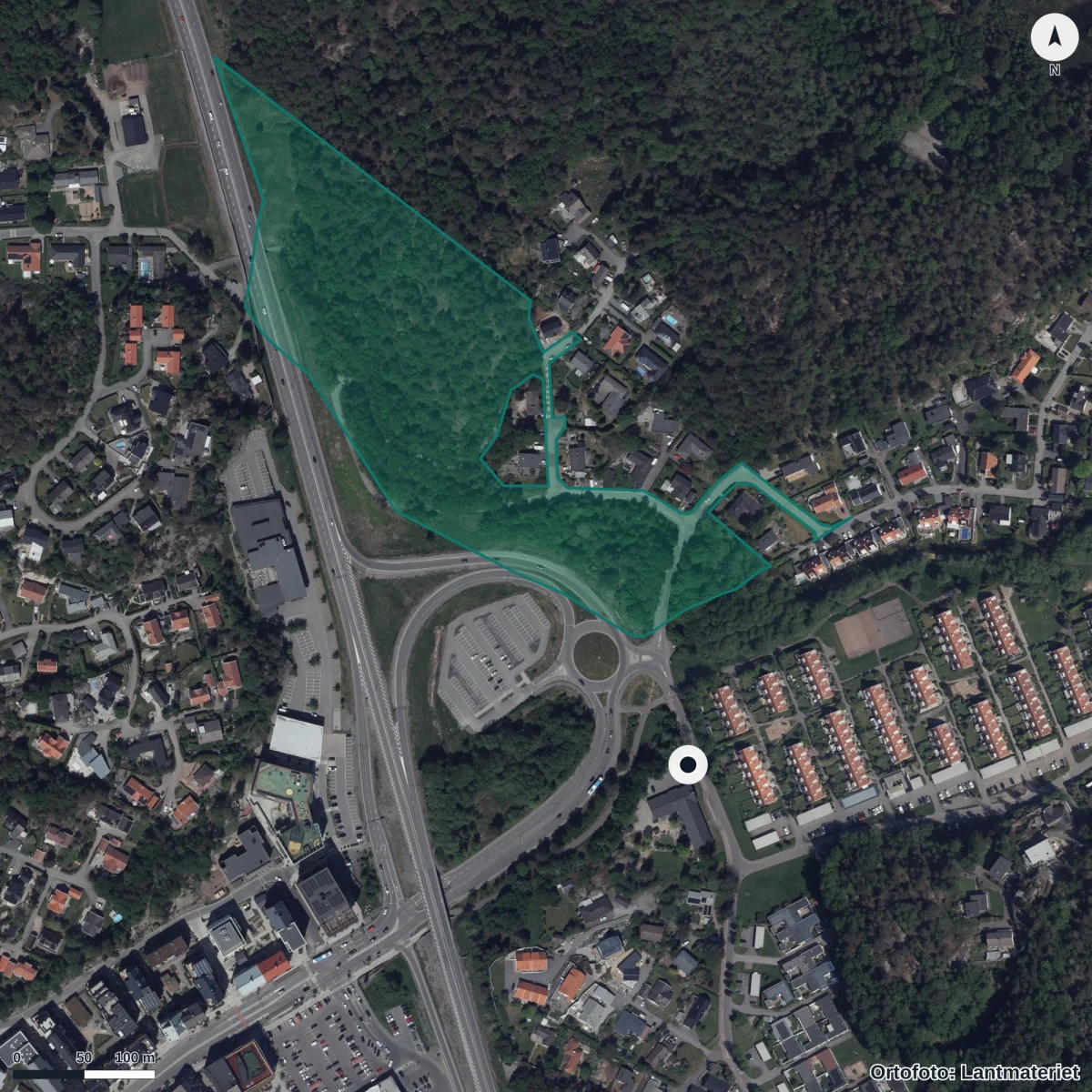 Flygbild över Årekärrsvägen 1 Förskola, ortofoto från Lantmäteriet