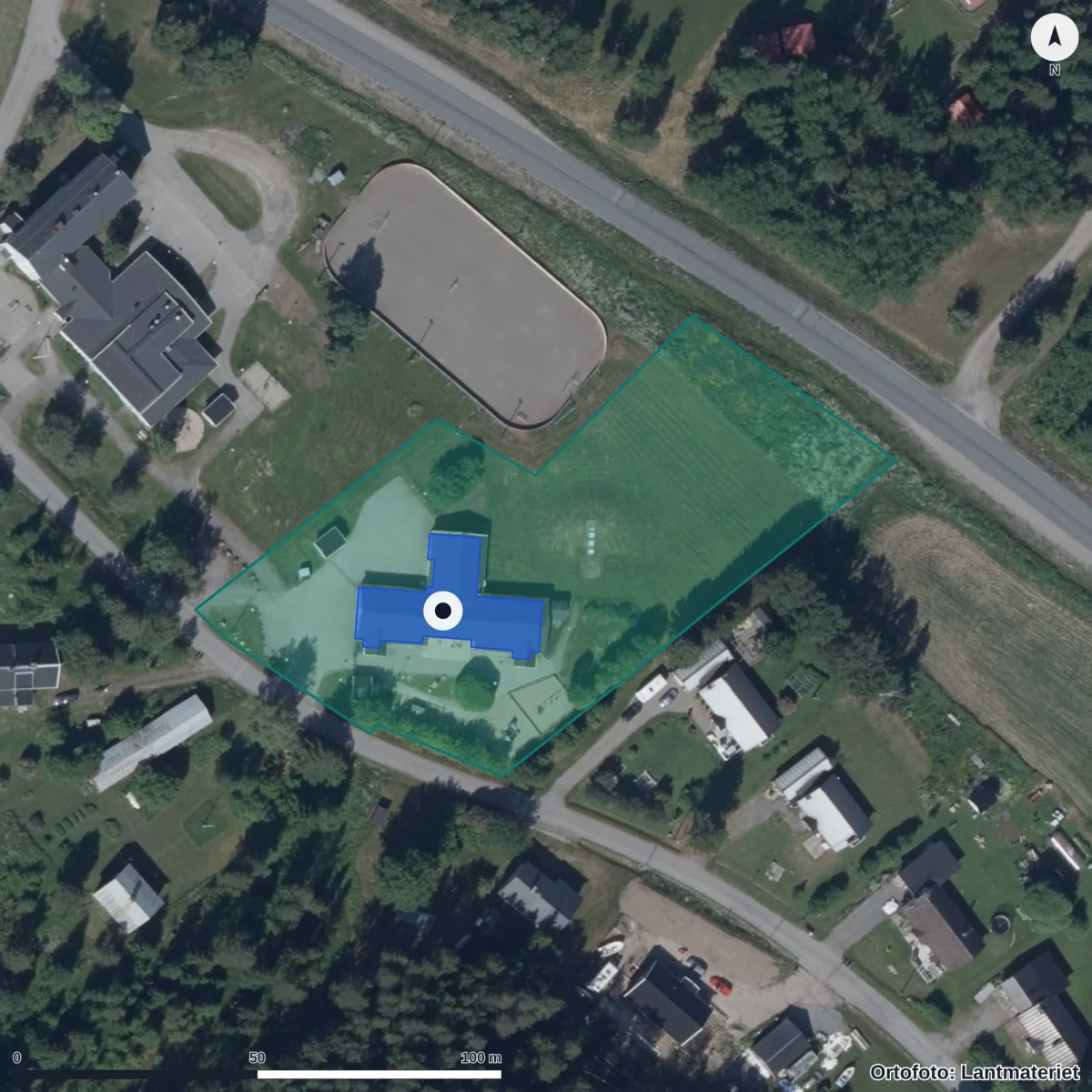 Flygbild över Vitå Förskola, ortofoto från Lantmäteriet