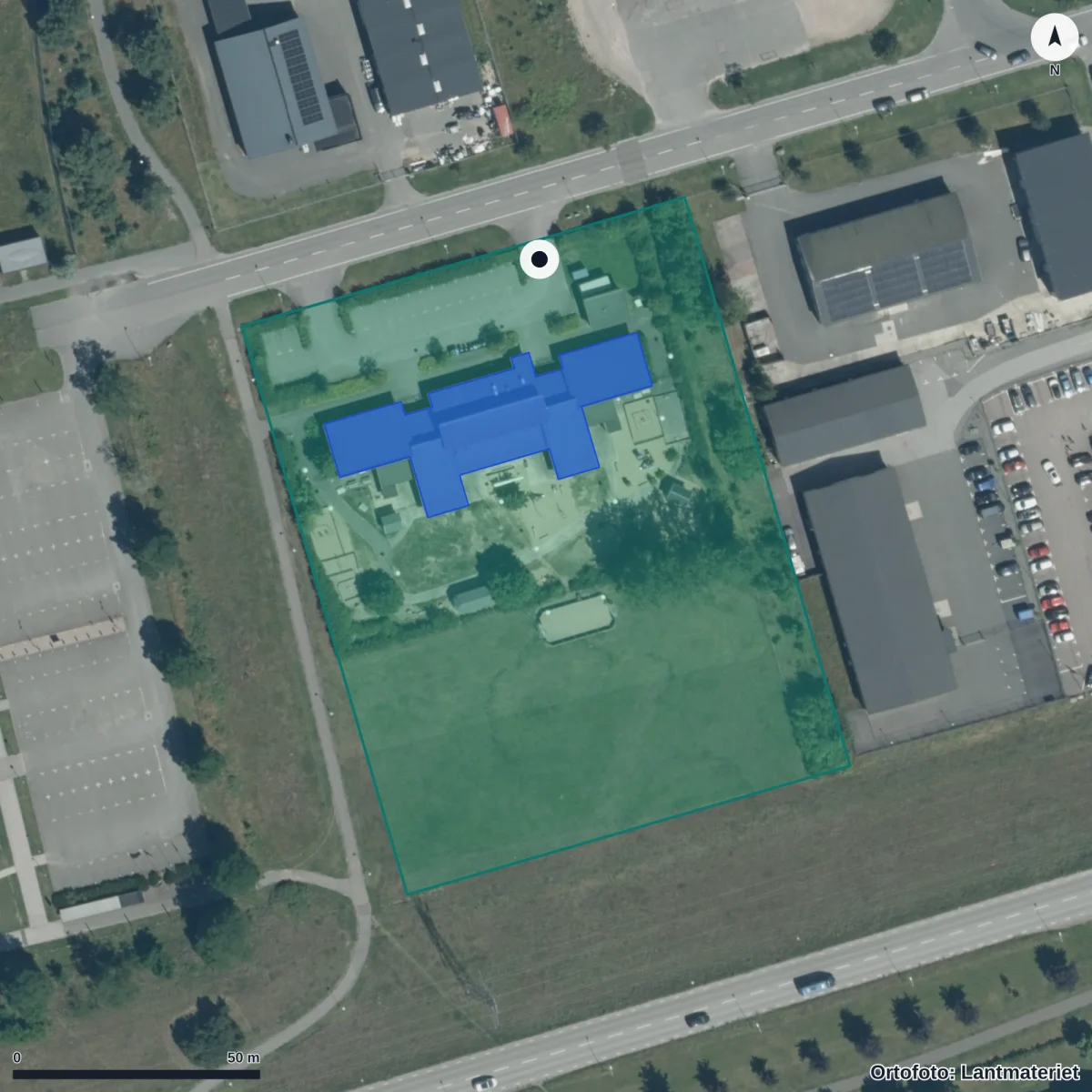 Flygbild över Fyrens Idrottsförskola, ortofoto från Lantmäteriet