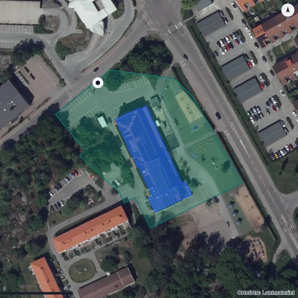 Flygbild över Stiftelsen English School In Gothenburg Förskola, ortofoto från Lantmäteriet