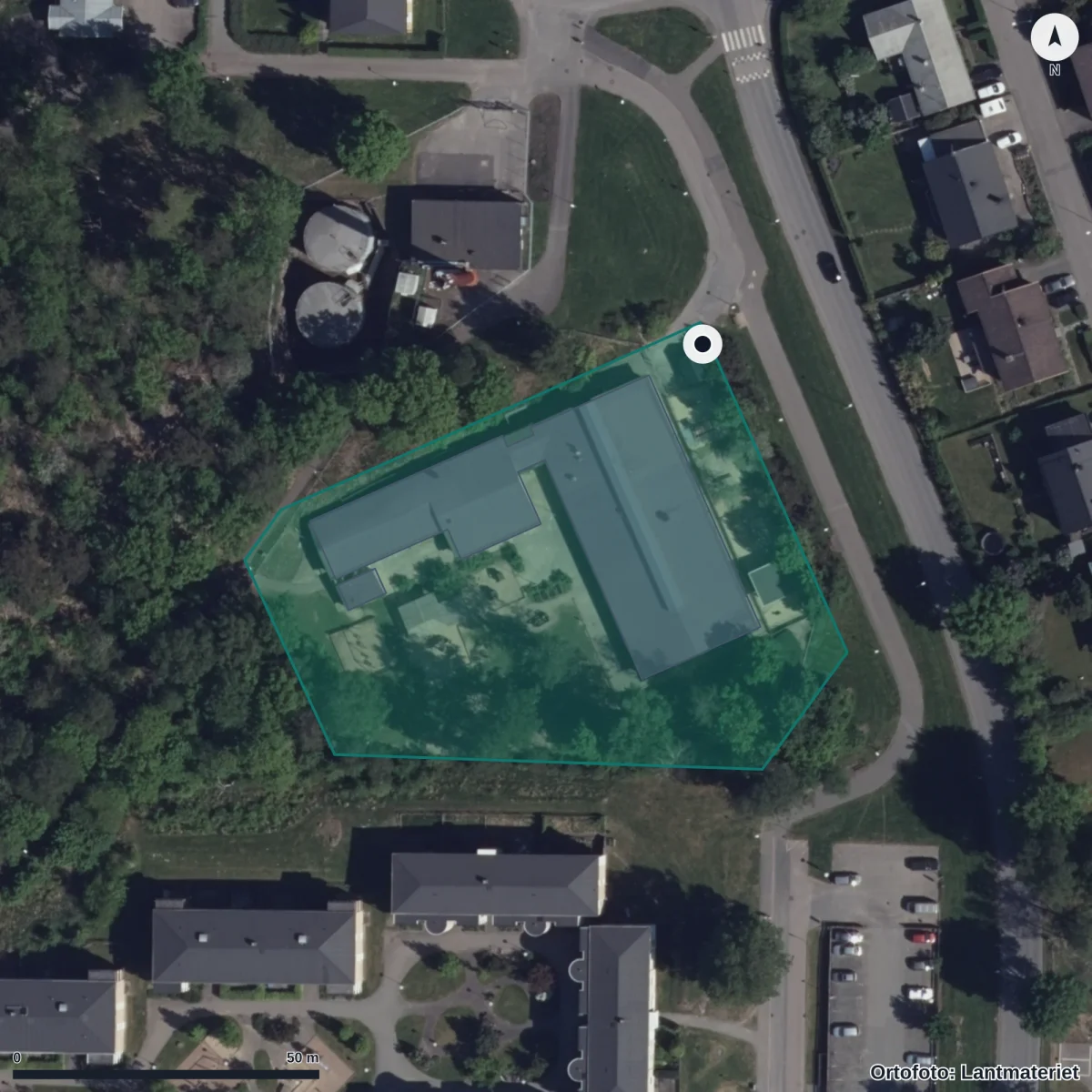 Flygbild över Valås Förskola, ortofoto från Lantmäteriet