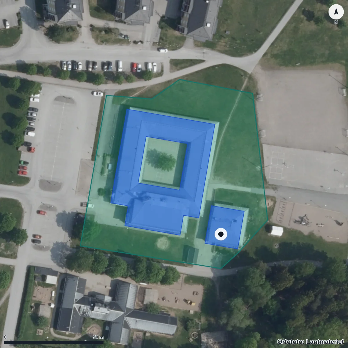 Flygbild över Parken Förskola, ortofoto från Lantmäteriet