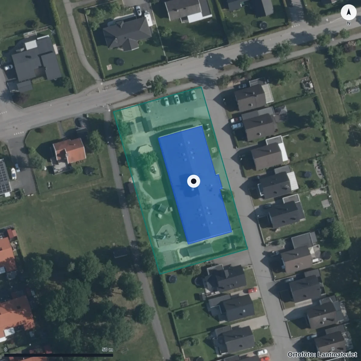Flygbild över Kärrs Förskola, ortofoto från Lantmäteriet