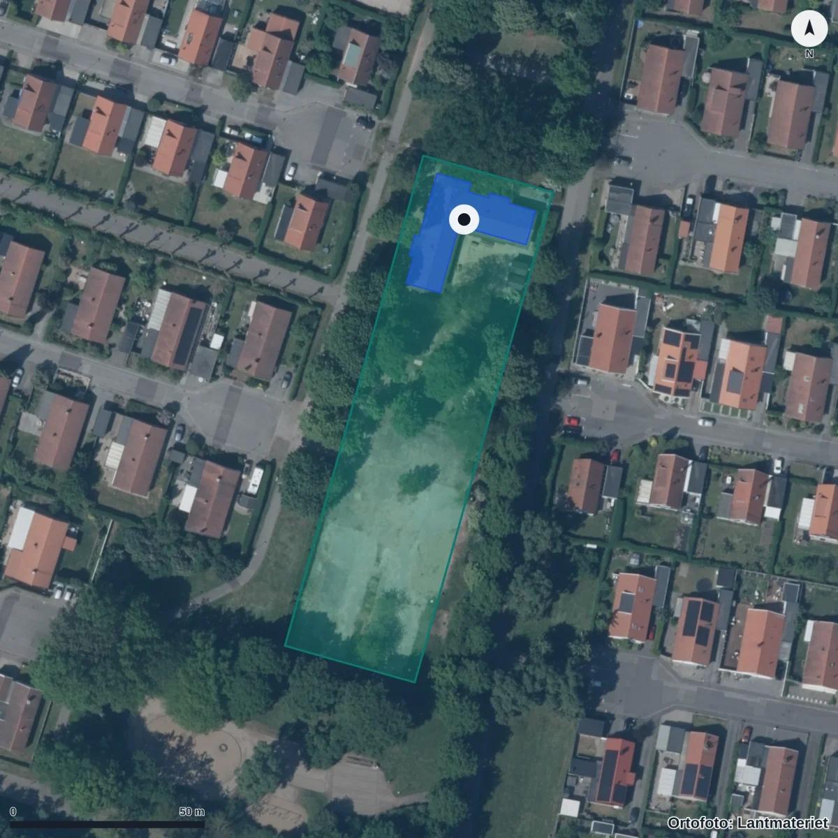 Flygbild över Jägersro Förskola, ortofoto från Lantmäteriet