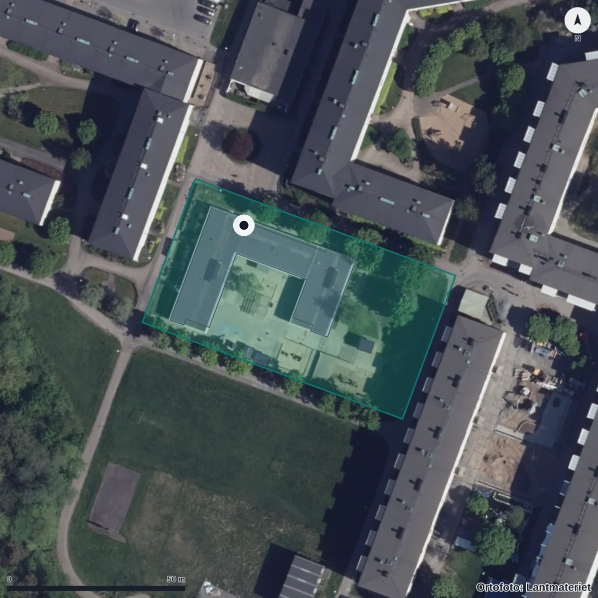 Flygbild över Annebergs Förskola, ortofoto från Lantmäteriet