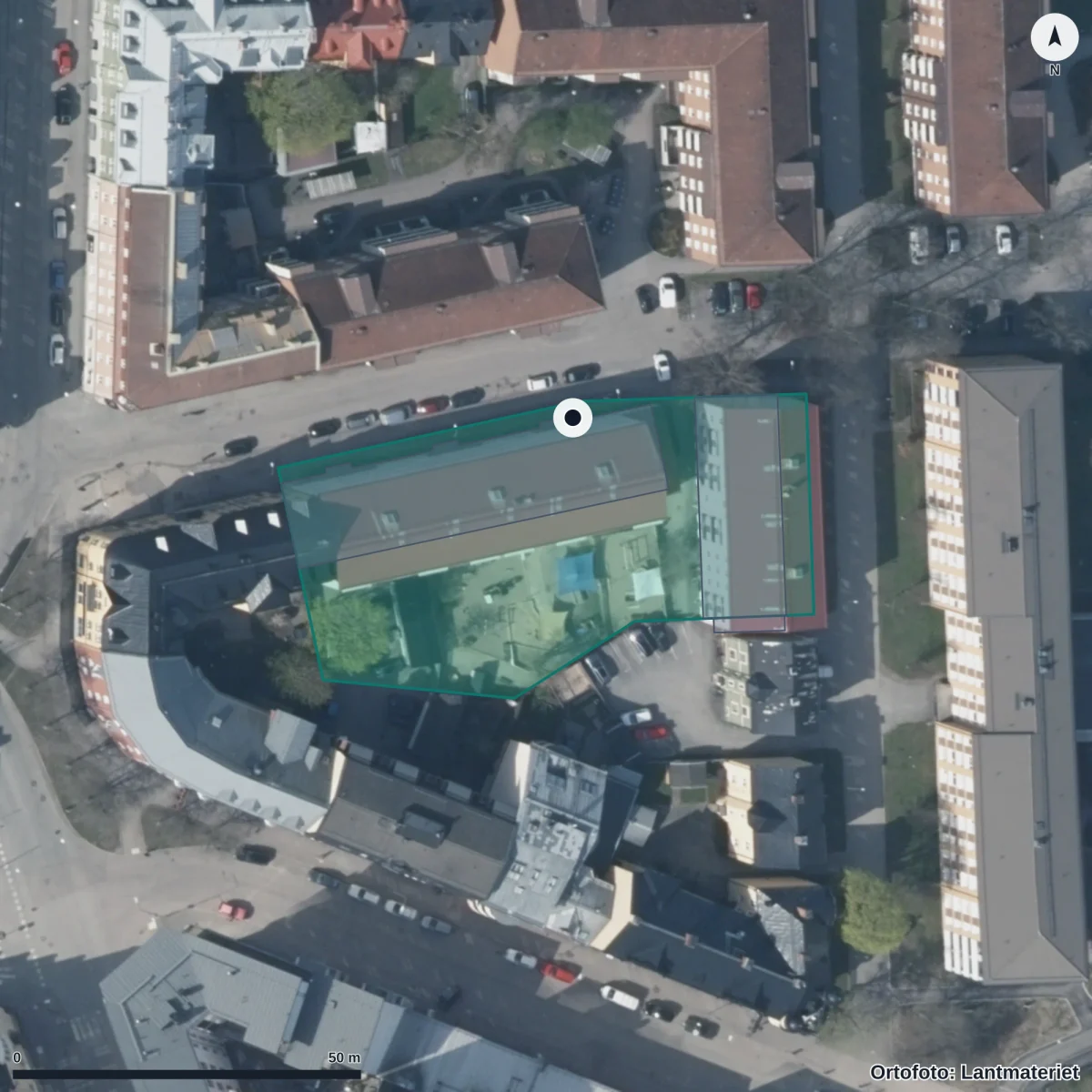 Flygbild över Brolyckans Förskola, ortofoto från Lantmäteriet
