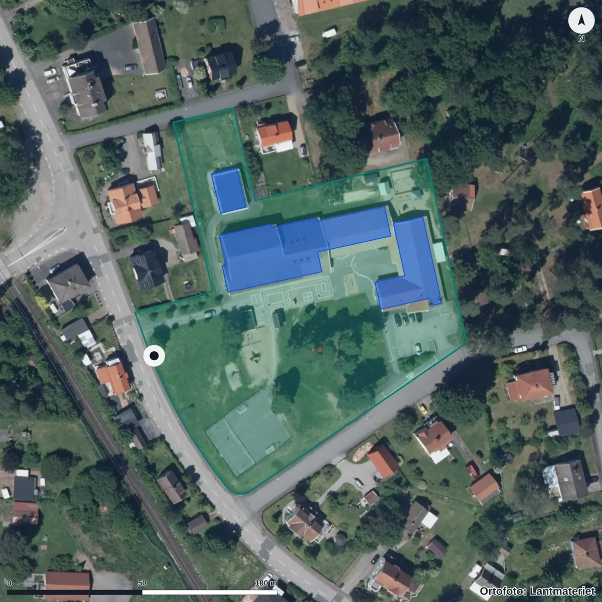 Flygbild över Igelkottens Förskola, ortofoto från Lantmäteriet