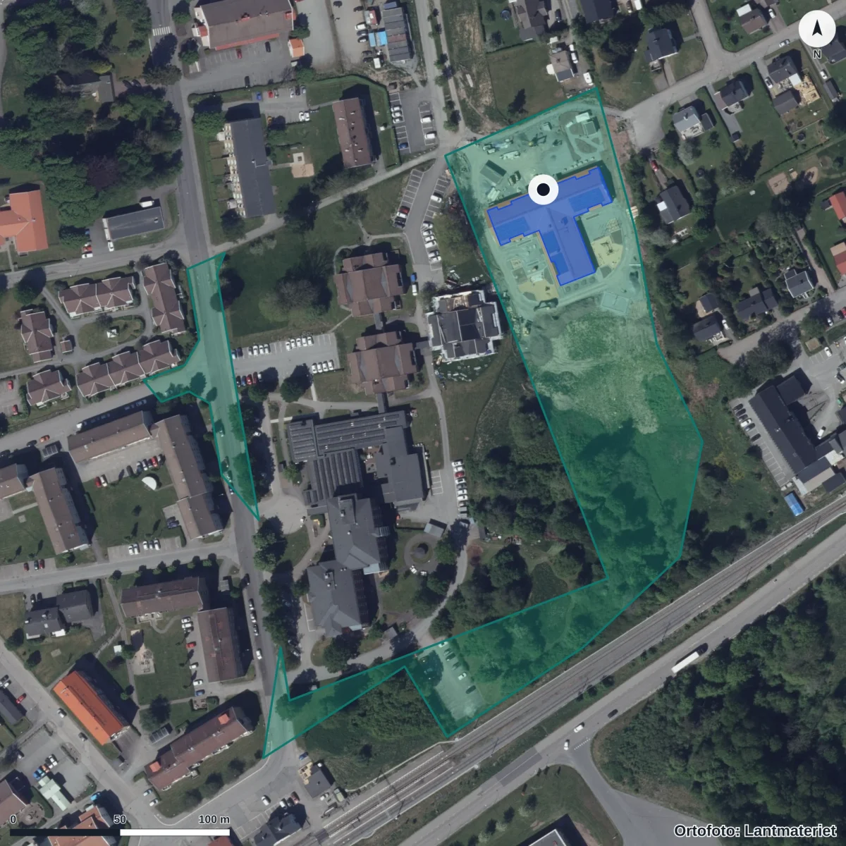 Flygbild över Kronogården, ortofoto från Lantmäteriet