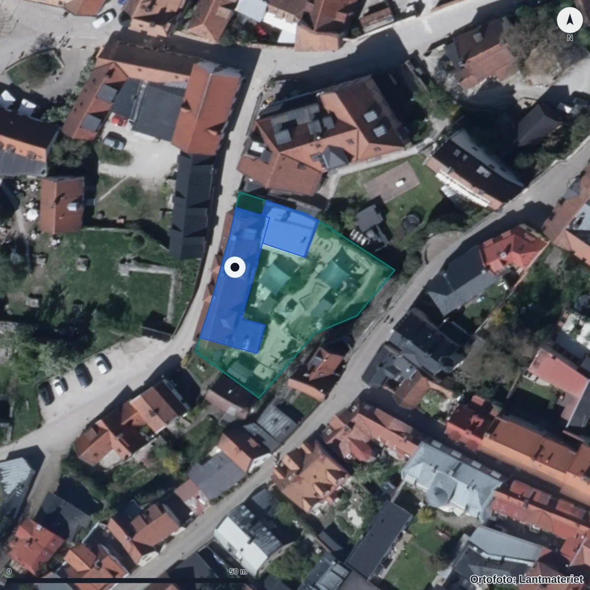Flygbild över Persgränd Förskola, ortofoto från Lantmäteriet