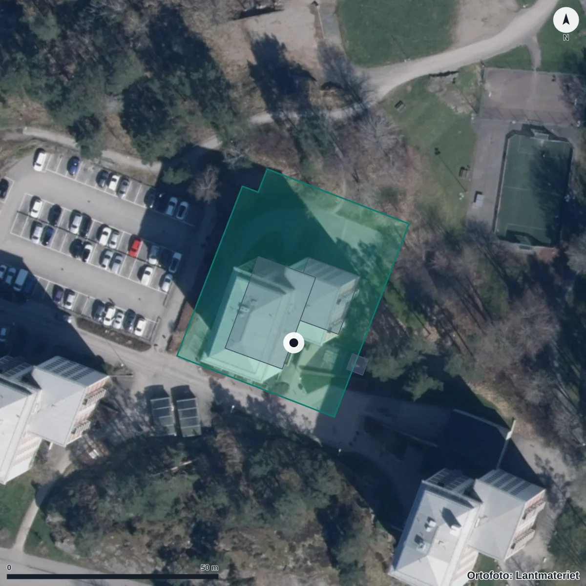 Flygbild över Klippans Förskola, ortofoto från Lantmäteriet