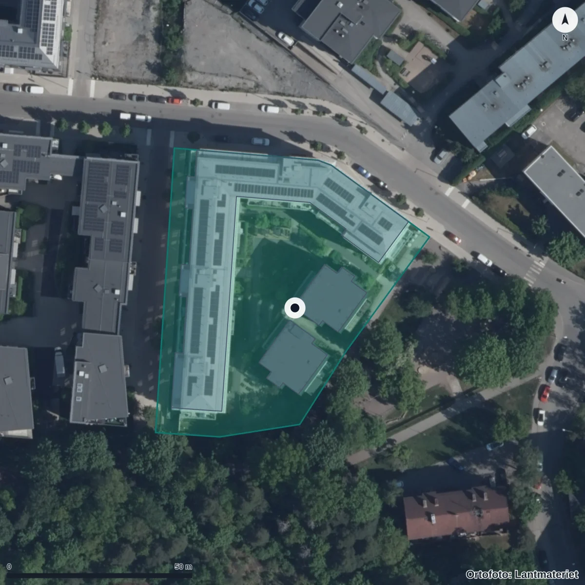 Flygbild över Sagoträdet, ortofoto från Lantmäteriet