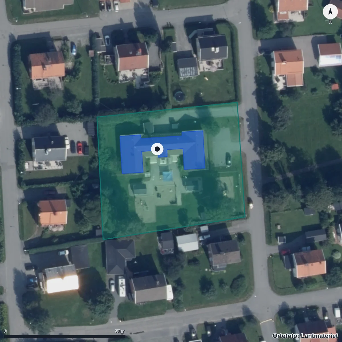Flygbild över Älvsbacka Förskola, ortofoto från Lantmäteriet