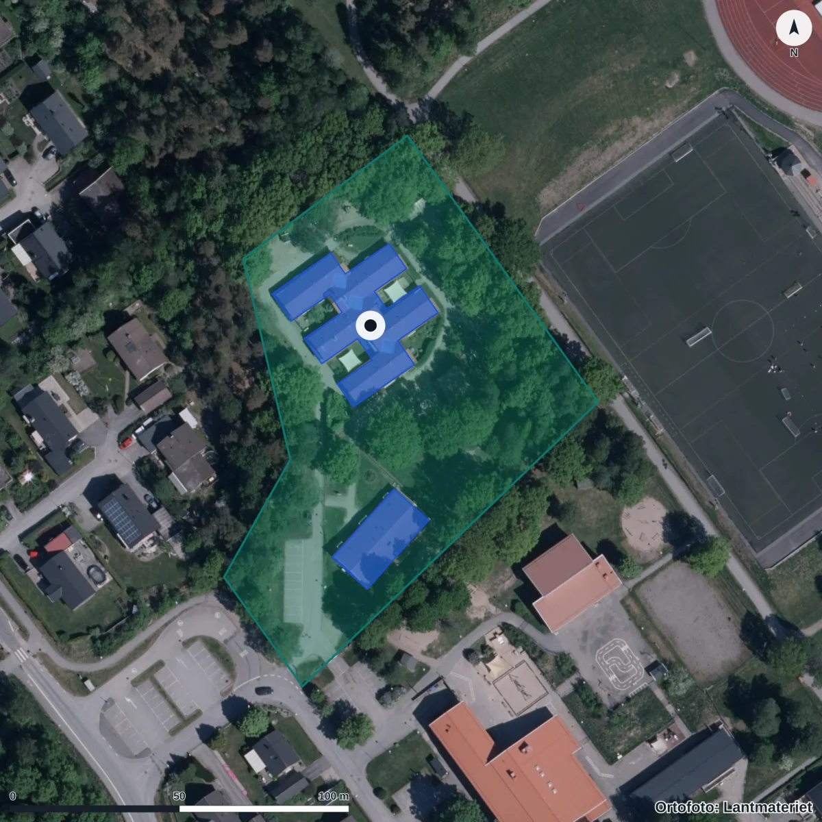 Flygbild över Barnkullen, ortofoto från Lantmäteriet